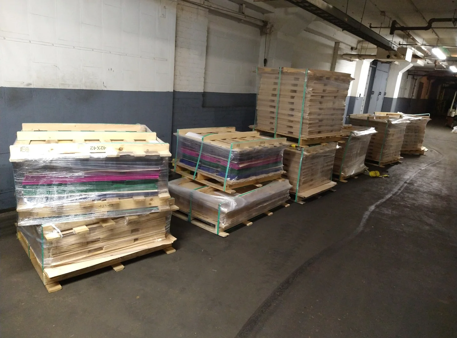 Pallets of skateboard veneer in the Empire factory