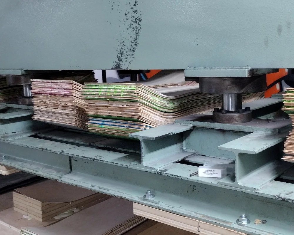 Skateboard decks loaded in the Empire cold press