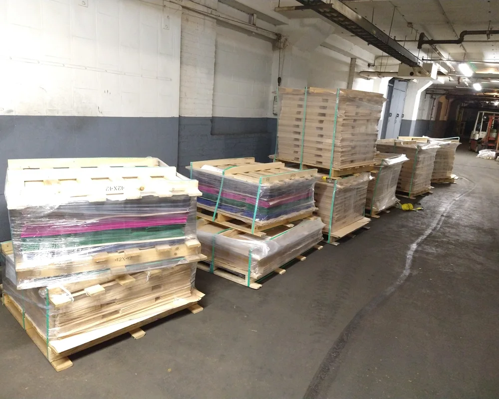 Pallets of skateboard veneer used for Empire production