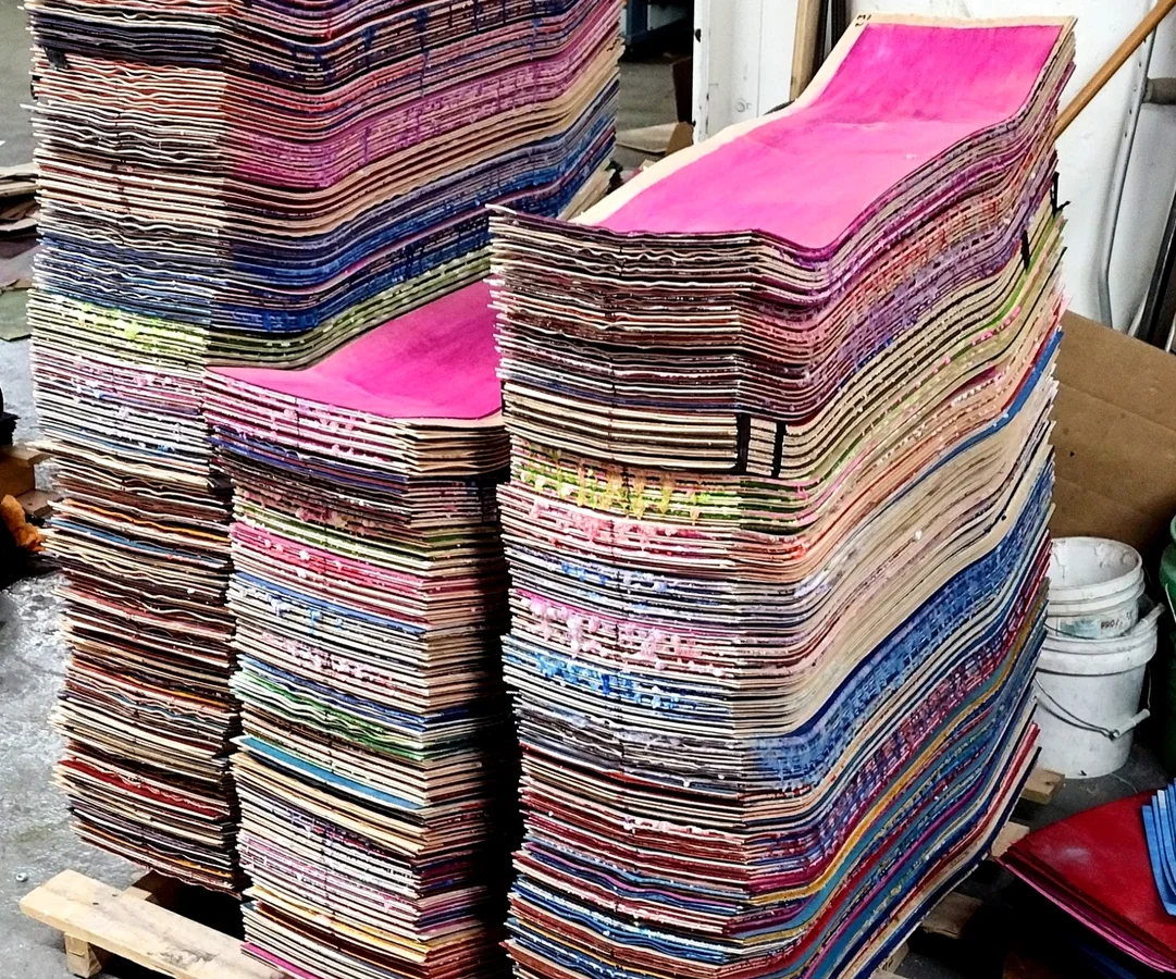 Fresh pressed skateboard deck uncuts
